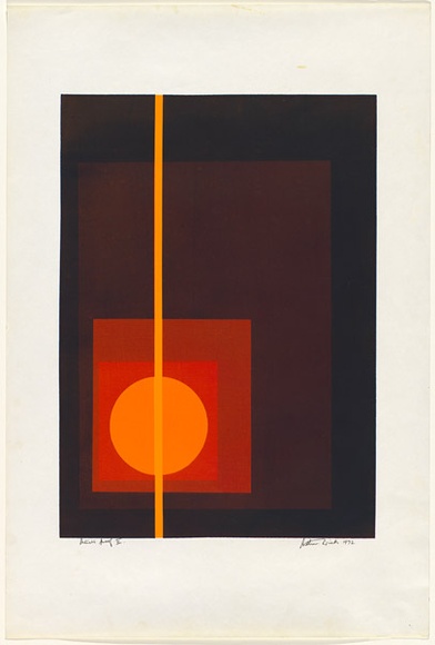 Artist: b'WICKS, Arthur' | Title: b'(Geometric composition based on rectangle, square and circle)' | Date: 1972 | Technique: b'screenprint, printed in colour, from multiple stencils'