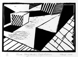 Artist: Ward, Mark. | Title: 3 haystacks, Oxfordshire | Date: 1988 | Technique: linocut, printed in black ink, from one block