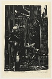 Artist: AMOR, Rick | Title: The accident. | Date: 1990 | Technique: woodcut, printed in black ink, from one block