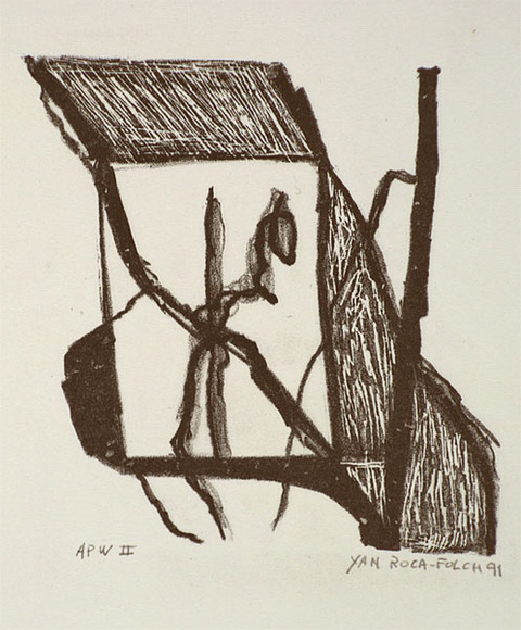 Artist: b'ROCA-FOLCH, Yan' | Title: b'not titled [square opening with branching structures]' | Date: 1991 | Technique: b'lithograph printed in black ink, from one stone'