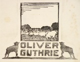 Artist: Derham, Frances. | Title: Bookplate: Oliver Guthrie. | Date: (1927) | Technique: linocut, printed in black ink, from one block