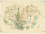 Artist: b'MACQUEEN, Mary' | Title: b'Still life' | Date: c.1959 | Technique: b'lithograph, printed in colour, from multiple plates' | Copyright: b'Courtesy Paulette Calhoun, for the estate of Mary Macqueen'