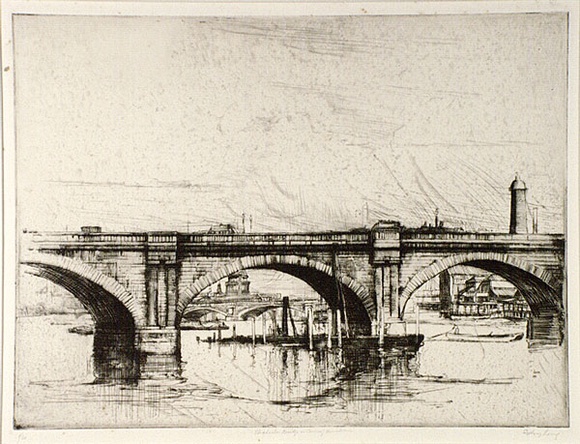Artist: b'LONG, Sydney' | Title: b'Waterloo Bridge in course of demolition' | Date: 1928 | Technique: b'line-etching, drypoint printed in black ink from one copper plate' | Copyright: b'Reproduced with the kind permission of the Ophthalmic Research Institute of Australia'