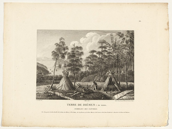 Title: b'Terre de Di\xc3\xa9men: \xc3\x8ele Maria. Tomeaux des naturels' | Date: 1802? | Technique: b'etching and engraving, printed in black ink, from one plate'