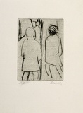 Artist: MADDOCK, Bea | Title: Two figures in a lane. | Date: 1966-67 | Technique: drypoint, printed in black ink, from one copper plate