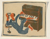 Title: b'not titled [man playing piano]' | Technique: b'linocut, printed in colour, from two blocks'