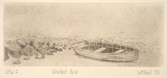 Artist: b'Hall, Wayne.' | Title: b'Beached boat' | Date: 1992, June | Technique: b'etching, printed in sepia ink, from one plate'