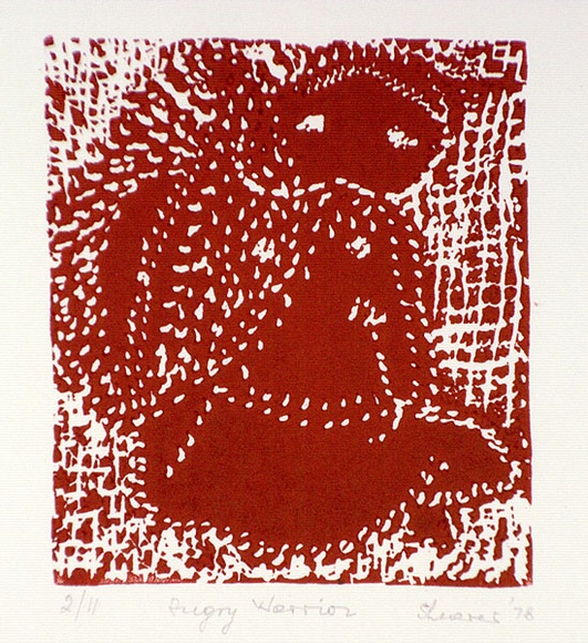 Artist: b'SHEARER, Mitzi' | Title: b'Angry warrior' | Date: 1978 | Technique: b'linocut, printed in red ink, from one block'