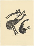 Artist: Narbarlambarl, Peter. | Title: Mimi spirit hunting Ngurrudu (emu) | Date: 1998 | Technique: lithograph, printed in black ink, from one stone