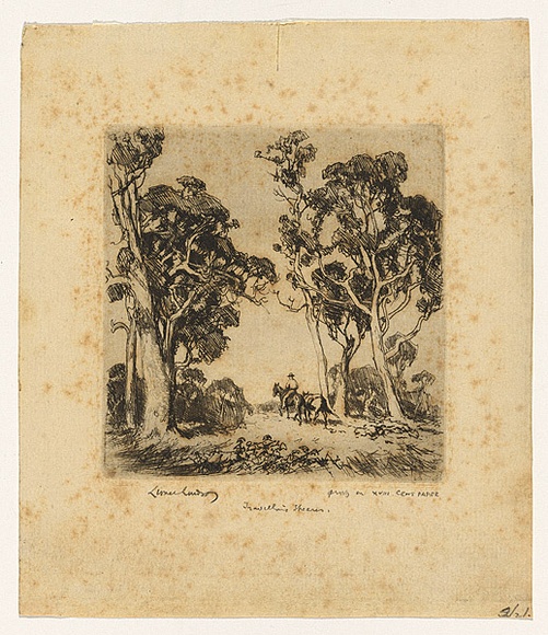 Artist: b'LINDSAY, Lionel' | Title: b'Travelling shearer' | Date: 1919 | Technique: b'etching, printed in black ink, from one plate' | Copyright: b'Courtesy of the National Library of Australia'