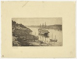 Artist: b'Morgan, Squire.' | Title: bH.M.A.S. Tingira at Berry's Bay. | Date: c.1930 | Technique: b'etching, printed in black ink, from one plate'