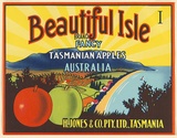 Artist: b'UNKNOWN' | Title: b'Label: Beautiful Isle, Tasmanian apples' | Date: c.1930 | Technique: b'lithograph, printed in colour, from multiple stones [or plates]'