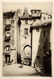 Artist: b'LINDSAY, Lionel' | Title: b'The Zocodover Gate, Toledo' | Date: 1926 | Technique: b'drypoint, printed in warm black ink with plate-tone, from one plate' | Copyright: b'Courtesy of the National Library of Australia'