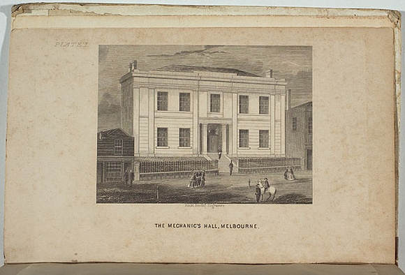 Artist: b'Ham Brothers.' | Title: bThe mechanic's hall, Melbourne. | Date: 1850 | Technique: b'engraving, printed in black ink, from one copper plate'