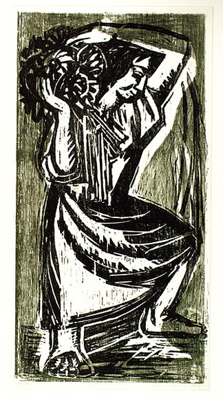Artist: b'Kubbos, Eva.' | Title: b'Woman' | Date: 1959 | Technique: b'woodcut, printed in colour, from two blocks (black and green)'