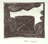 Artist: Chunguna, Mona. | Title: not titled [square rendered in linear marks at lower centre of page] | Date: 1997, February | Technique: etching, printed in black ink, from one plate