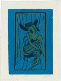 Artist: WALKER, Murray | Title: Karen with raised leg. | Date: 1969 | Technique: linocut, printed in colour, from three blocks