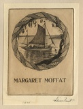 Artist: b'FEINT, Adrian' | Title: b'Bookplate: Margaret Moffat.' | Date: 1925 | Technique: b'etching, printed in brown ink with plate-tone, from one plate' | Copyright: b'Courtesy the Estate of Adrian Feint'