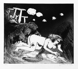 Artist: b'BOYD, Arthur' | Title: b'Lysistrata they are all deserting..' | Date: (1970) | Technique: b'etching and aquatint, printed in black ink, from one plate'