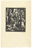 Artist: b'Hawkins, Weaver.' | Title: b'(Four figures, two dancing to guitar music)' | Date: 1934 | Technique: b'woodcut, printed in black ink, from one block' | Copyright: b'The Estate of H.F Weaver Hawkins'