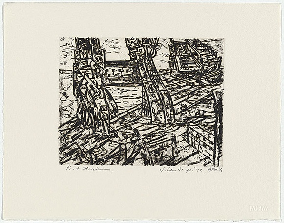 Artist: b'Senbergs, Jan.' | Title: b'Port structures' | Date: 1992 | Technique: b'etching, printed in black ink, from one plate' | Copyright: b'\xc2\xa9 Jan Senbergs'