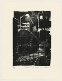 Artist: AMOR, Rick | Title: Truck at night. | Date: 1992 | Technique: woodcut, printed in black ink, from one block