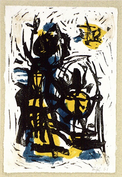 Artist: b'Kubbos, Eva.' | Title: b'Greeting card: Christmas' | Date: 1961 | Technique: b'woodcut, printed in black ink, from one block'