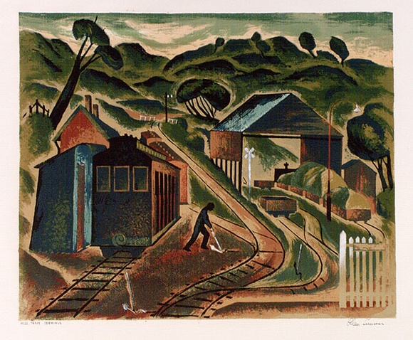 Artist: b'Sumner, Alan.' | Title: b'Hill train terminus' | Date: 1948 | Technique: b'screenprint, printed in colour, from 16 stencils'