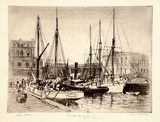 Artist: b'LINDSAY, Lionel' | Title: b'The Little Pool, old and Customs House, River Yarra Melbourne' | Date: 1914 | Technique: b'etching, printed in warm black ink with plate-tone, from one plate' | Copyright: b'Courtesy of the National Library of Australia'