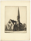 Artist: b'PLATT, Austin' | Title: b'Congregational Church Burwood Sydney' | Date: 1937 | Technique: b'etching, printed in black ink, from one plate'