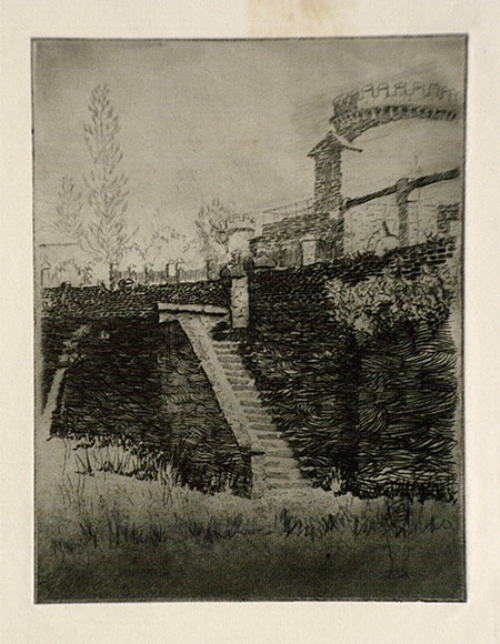 Artist: b'Bull, Norma C.' | Title: b'Guard Tower in the Separate Prison, Port Arthur.' | Date: 1937-38 | Technique: b'etching, printed in black ink with plate-tone, from one plate'