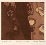 Artist: b'Robinson, William.' | Title: b'Moon and landscape' | Date: 1990 | Technique: b'etching and aquatint, printed in colour, from multiple plates'