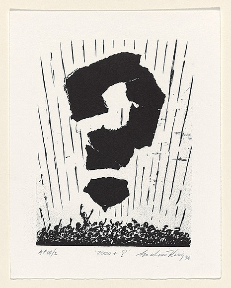 Artist: b'KING, Grahame' | Title: b'2000 + ?' | Date: 1999, October | Technique: b'lithograph, printed in black ink, from one stone'