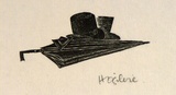 Artist: b'OGILVIE, Helen' | Title: b'not titled [Umbrella and hat]' | Date: (1947) | Technique: b'wood-engraving, printed in black ink, from one block'