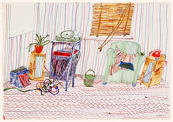 Title: b'not titled [sitting room with green armchair]' | Date: 1979 | Technique: b'drawing in coloured ink'