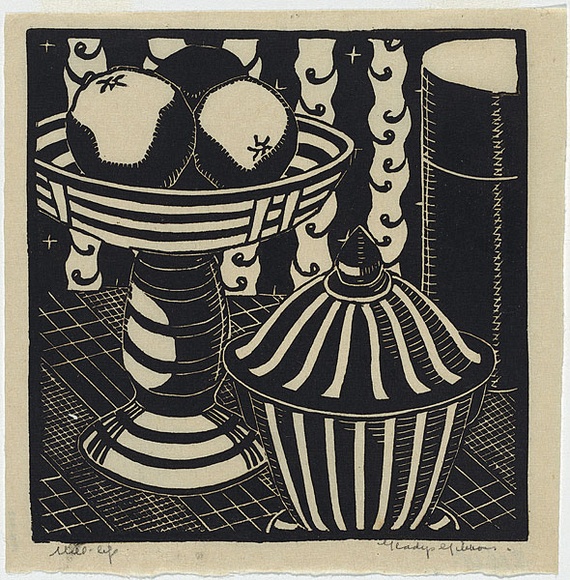 Artist: Gibbons, Gladys. | Title: Still life. | Date: c.1933 | Technique: linocut, printed in black ink, from one block