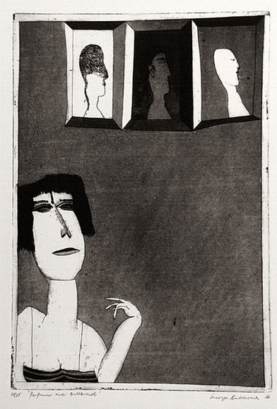 Artist: b'BALDESSIN, George' | Title: b'Performer and billboard.' | Date: 1966 | Technique: b'etching and aquatint, printed in black ink, from one plate'