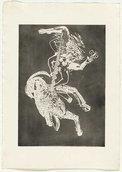 Artist: b'BOYD, Arthur' | Title: b'variant (panting unicorn).' | Date: 1973-74 | Technique: b'etching, printed in black ink, from one plate' | Copyright: b'Reproduced with permission of Bundanon Trust'