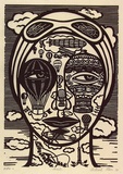 Artist: b'Klein, Deborah.' | Title: b'Aviator' | Date: 1997 | Technique: b'linocut, printed in black ink, from one block'