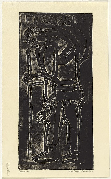 Artist: b'HANRAHAN, Barbara' | Title: b'Pilgrim' | Date: c.1960 | Technique: b'aquatint, printed in black ink, from one plate'