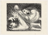 Artist: BOYD, Arthur | Title: St Francis being beaten by his father. | Date: (1965) | Technique: lithograph, printed in black ink, from one plate | Copyright: This work appears on screen courtesy of Bundanon Trust