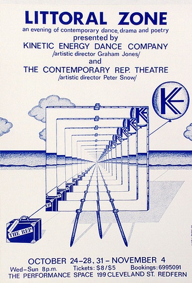 Artist: b'Stejskal, Josef Lada.' | Title: b'Littoral Zone ... presented by Kinetic Energy Dance Company artistic director Graham Jones ... The Performance Space' | Date: 1984 | Technique: b'offset-lithograph, printed in black ink, from one plate'