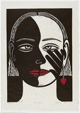 Artist: b'Klein, Deborah.' | Title: b'The lovers' | Date: 1997 | Technique: b'linocut, printed in black ink, from one block; hand-coloured chine coll\xc3\xa9 additions'