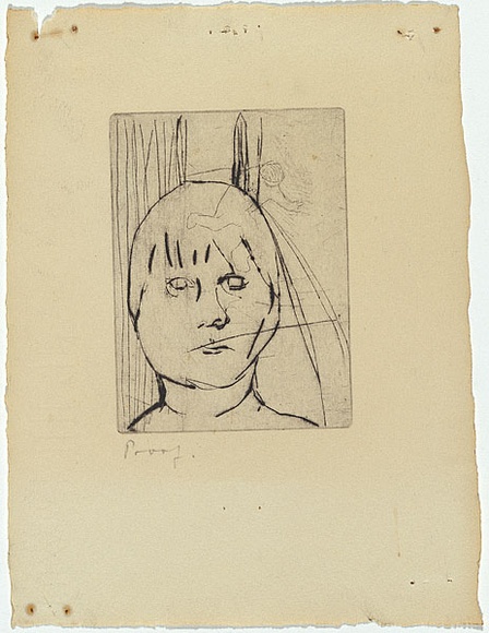 Artist: b'MADDOCK, Bea' | Title: b'(Self-portrait)' | Date: December 1966 | Technique: b'drypoint, printed in black ink, from one copper plate'