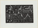 Artist: b'Deeaggadditt Phillips, Dennis.' | Title: b'The evil man' | Date: 1986 | Technique: b'linocut, printed in black ink, from one block'