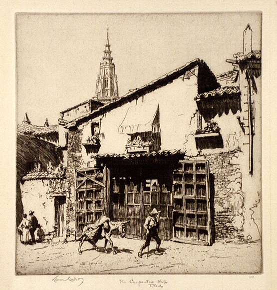 Artist: b'LINDSAY, Lionel' | Title: bThe carpenter's shop, Toledo | Date: 1926 | Technique: b'etching, printed in brown ink, from one plate' | Copyright: b'Courtesy of the National Library of Australia'