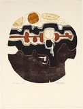 Title: b'Convergence' | Date: 1978 | Technique: b'woodcut, printed in colour, from multiple blocks; linocut, printed in black ink, from one block; collagraph, printed in colour, from multiple blocks'