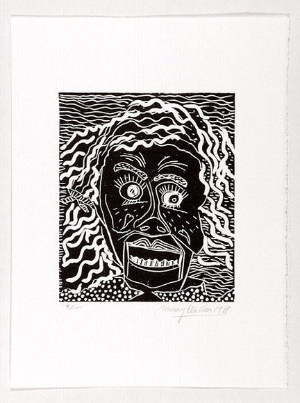 Artist: b'WALKER, Murray' | Title: b'Geraldine.' | Date: 1988 | Technique: b'linocut, printed in black ink, from one block'