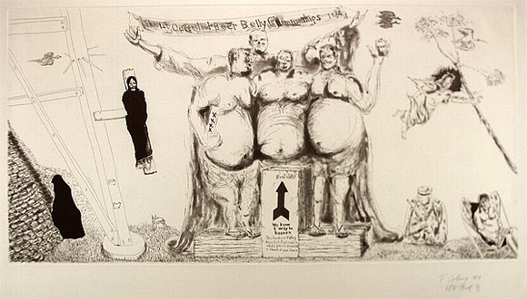 Artist: b'COLEING, Tony' | Title: b'The 1st Queensland Beer Belly Championships 1984' | Date: 1984 | Technique: b'etching, printed in black ink, from one plate'