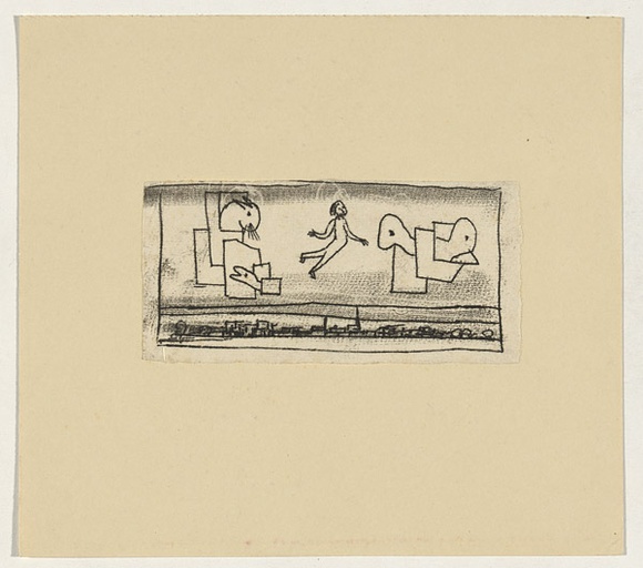 Artist: b'Hirschfeld Mack, Ludwig.' | Title: b'not titled [Figure and animals in sky over city scene]' | Date: (c.1922) | Technique: b'transfer print'